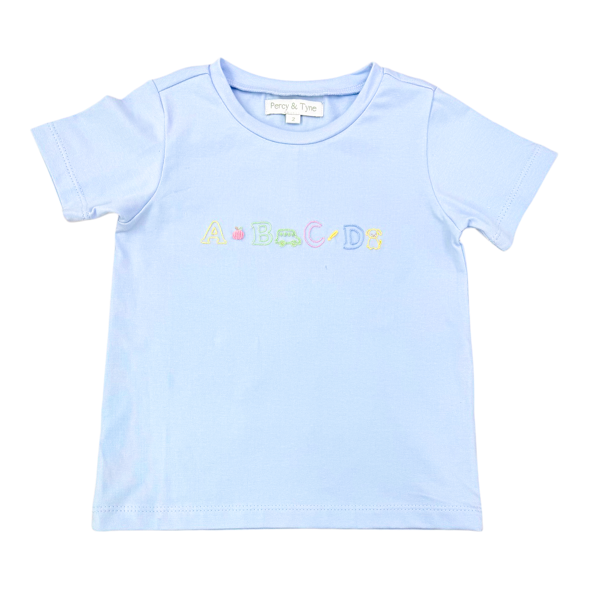 S/S Embroidered Tee - Baby Blue Knit w/ ABC Embroidery