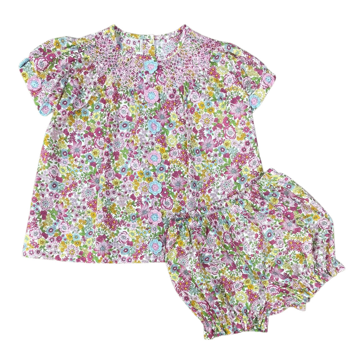 Camila Bloomer Set - Mira Floral w/ Aqua And Pink Crochet Flowers