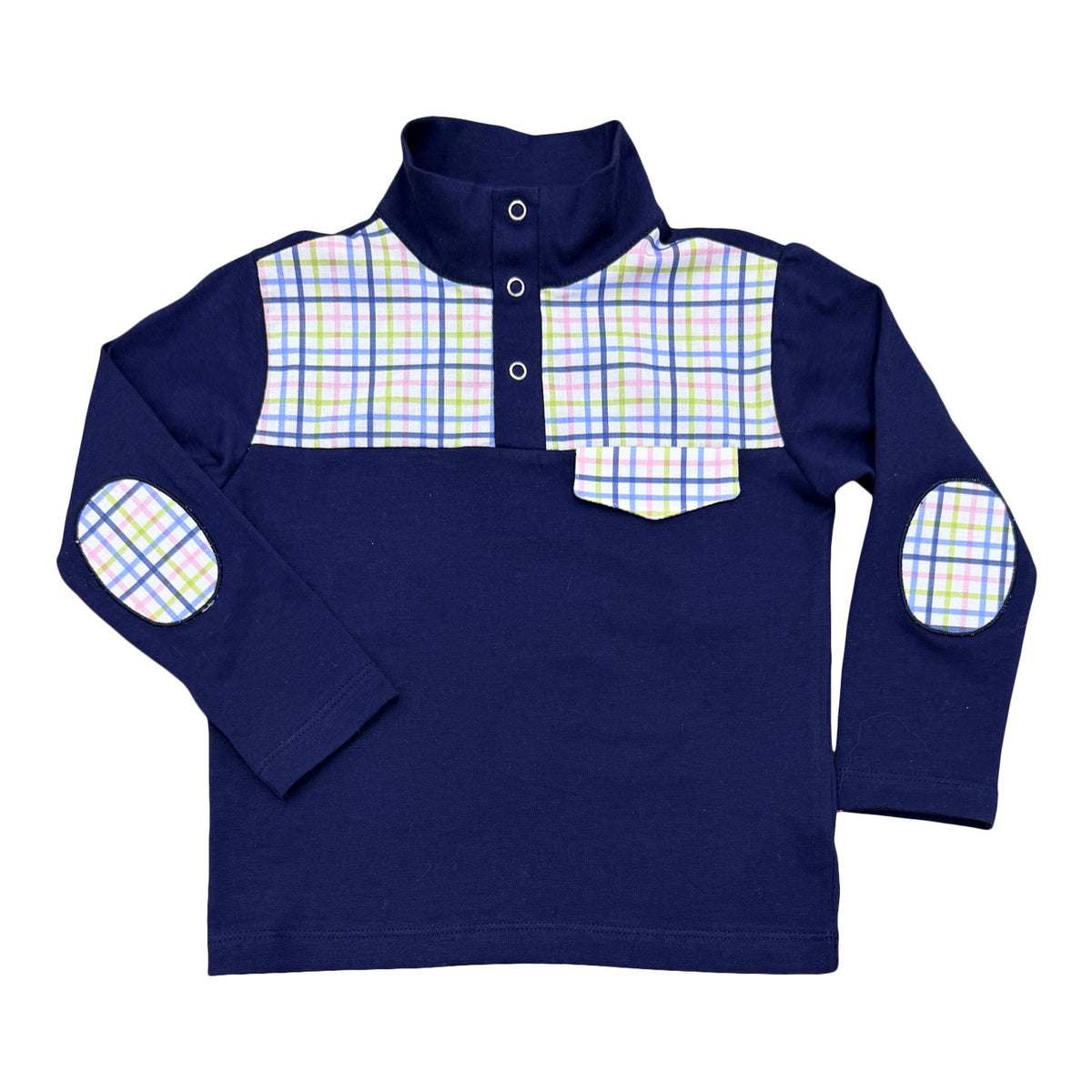Boys Pullover - Navy Knit w/ Cornwall Plaid