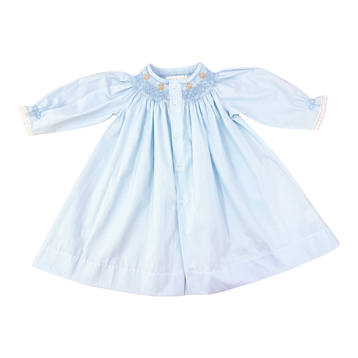 Boys Heirloom Daygown - Blue Batiste w/ Teddy Bear Embroideries