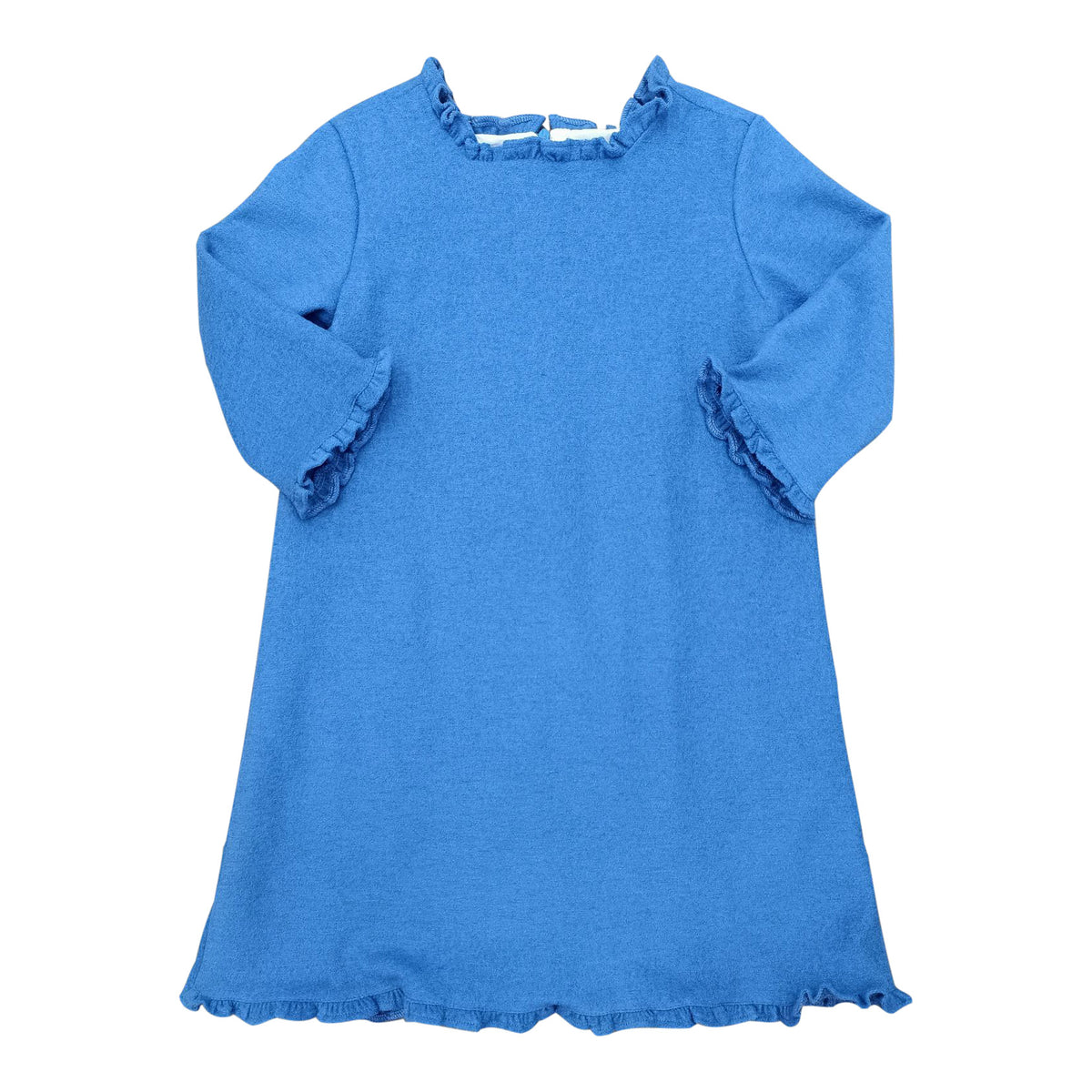 Eleanor Dress - Blue Wool w/ Pheasant Floral Ruffle
