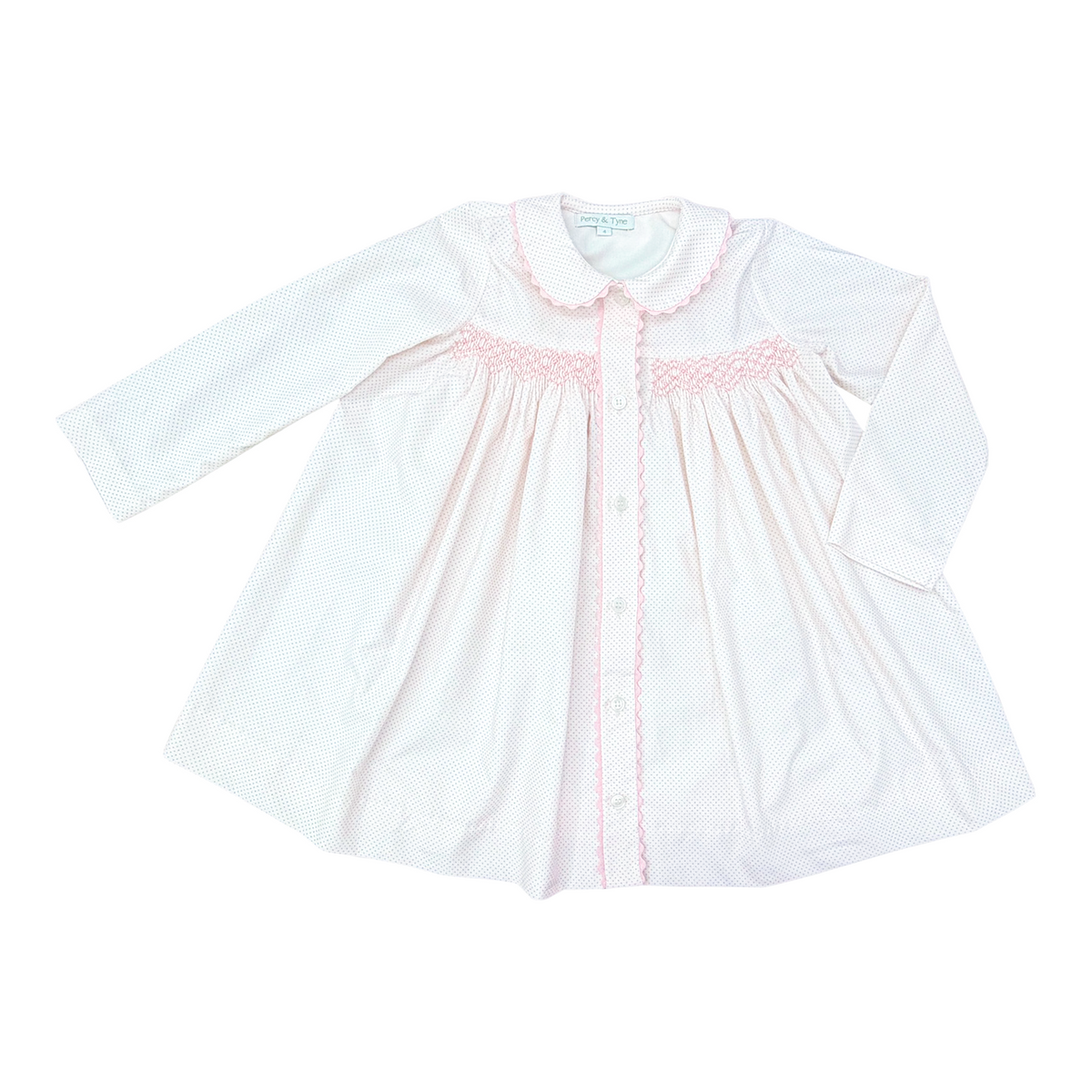Smocked Placket Dress - Pink Bitty Dot Corduroy