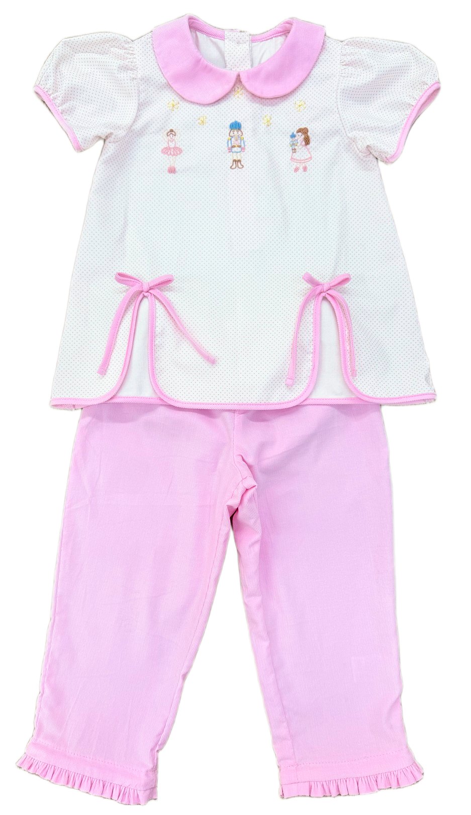 Paige Pant Set - Pink Bitty Dot Corduroy w/ Nutcracker Embroideries