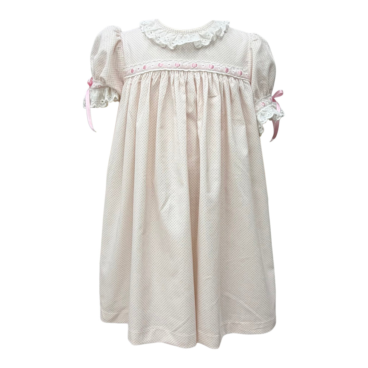 Margaret Dress - Pink Bitty Dot Corduroy W/ Satin Pink Ribbon