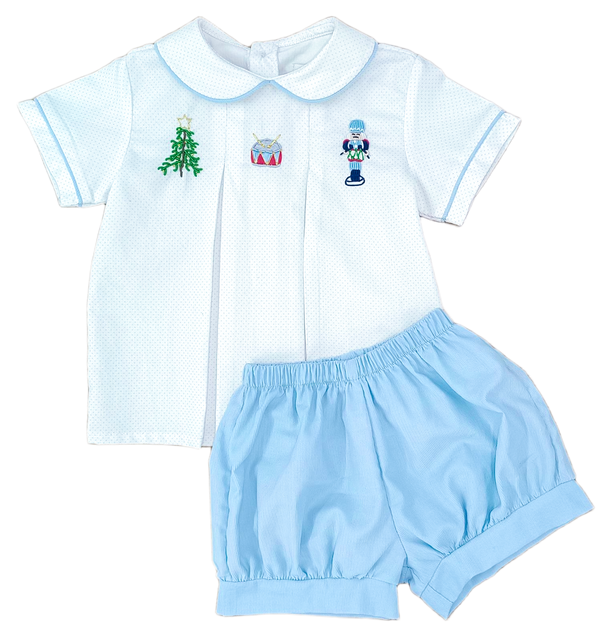 Boys Diaper Set - Blue Bitty Dot Corduroy w/ Nutcracker Embroidery