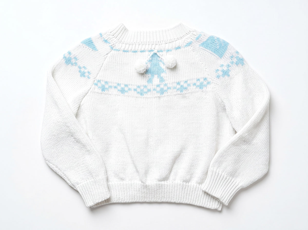 Girls Fair Isle Sweater - Light Blue & White