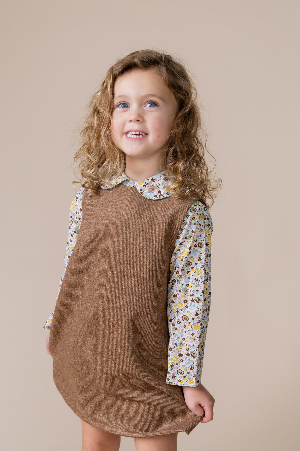 Sophie Blouse & Ella Jumper - Paddington w/ Teddy Bear Embroidery & Roosevelt Tweed