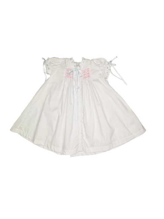Heirloom Smocked Day Gown - White Batiste w Blue & Pink Smocking (SS27)