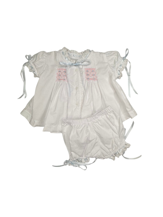 Heirloom Smocked Bloomer Set - White Batiste w Blue & Pink Smocking (SS27)