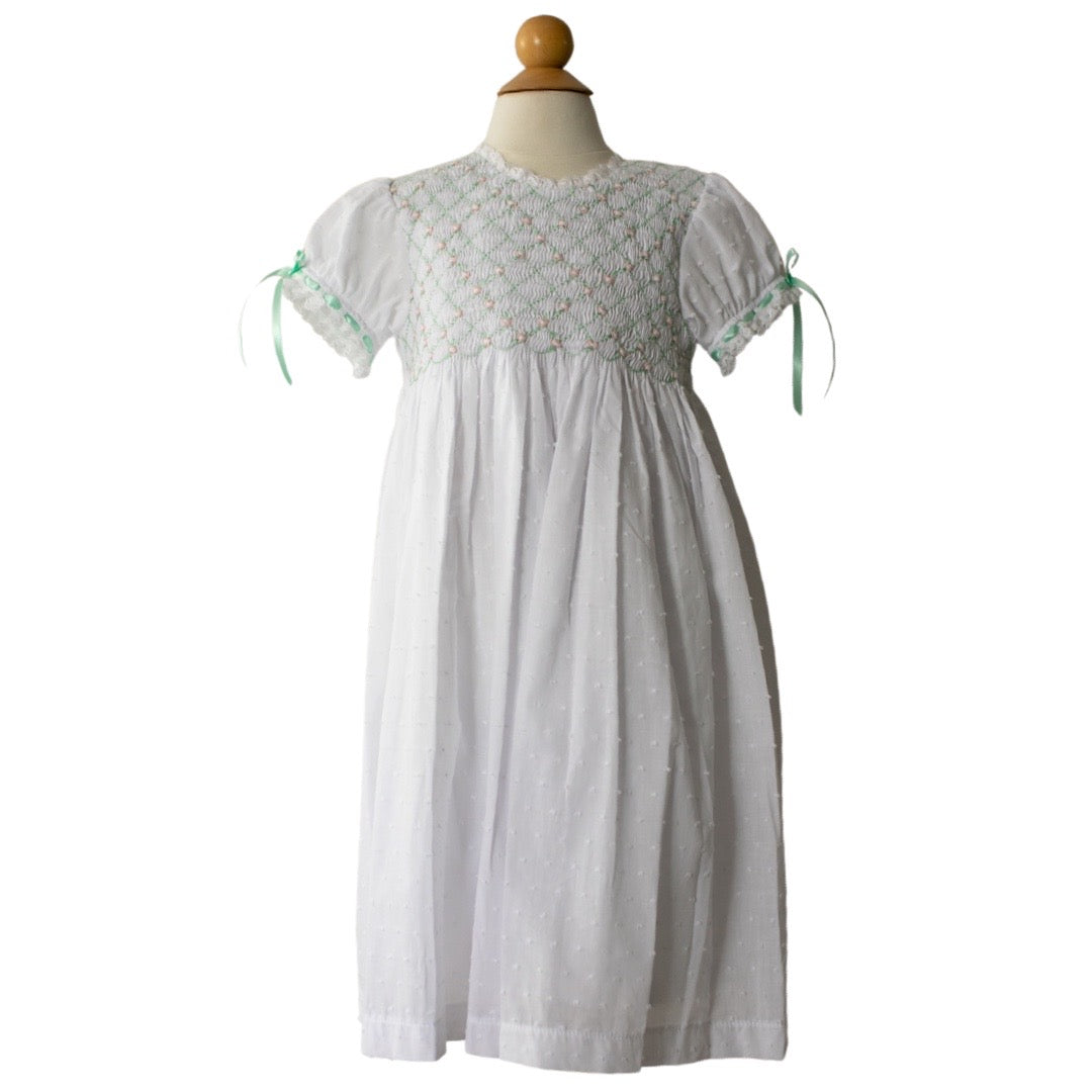 Smock Heirloom Dress - Mint & Pink