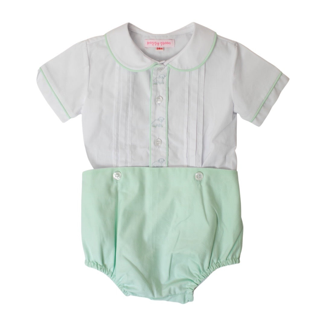  Button On Bloomer Set - w/ White & Mint Lamb