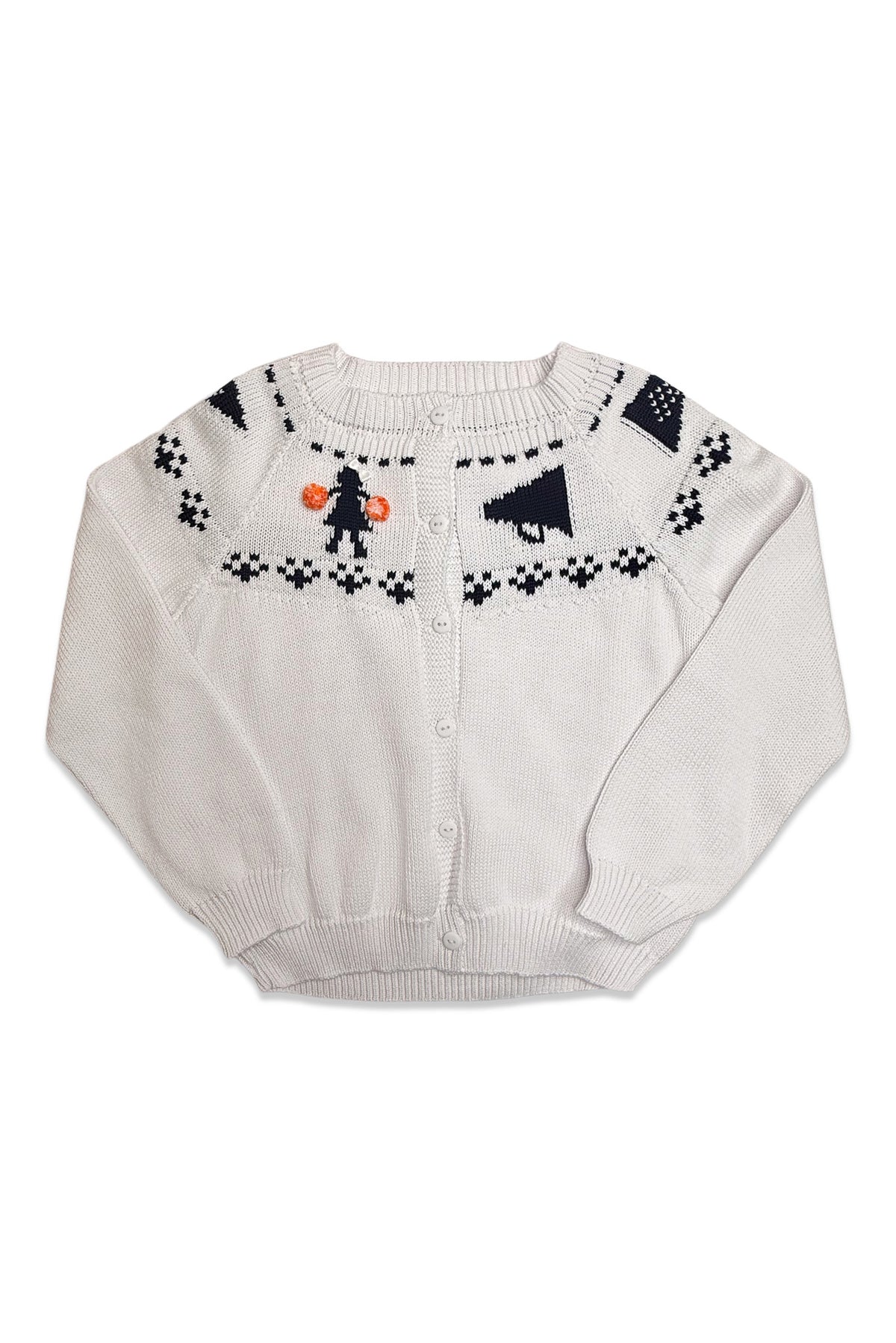 Girls Fair Isle Sweater - Navy & Orange Cheerleader