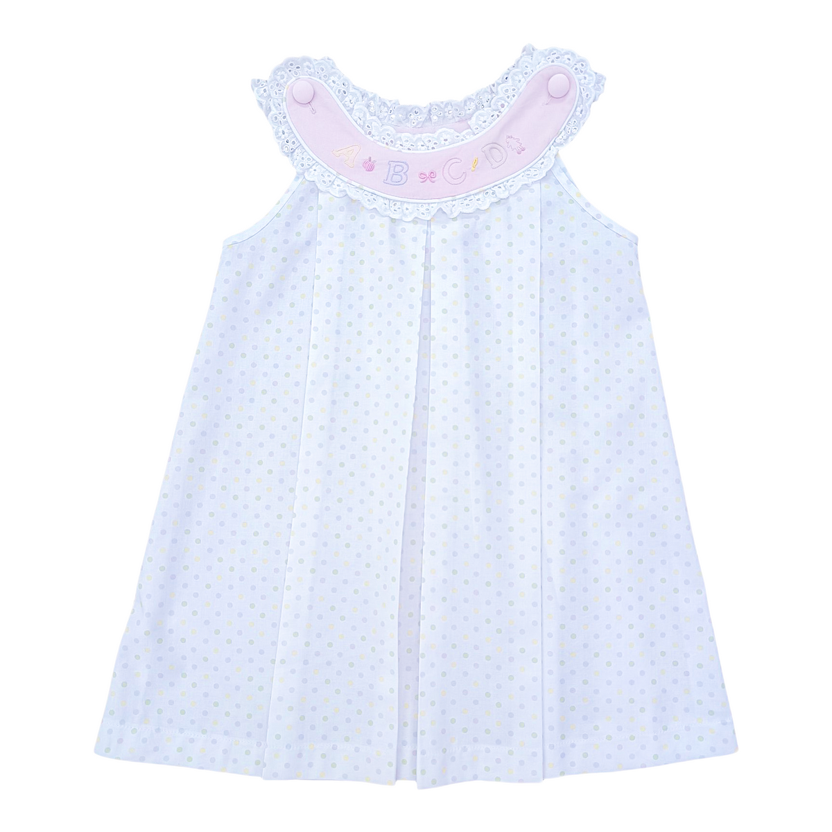 Callie Dress - Pastel Bitty Dot w/ ABC Embroidery