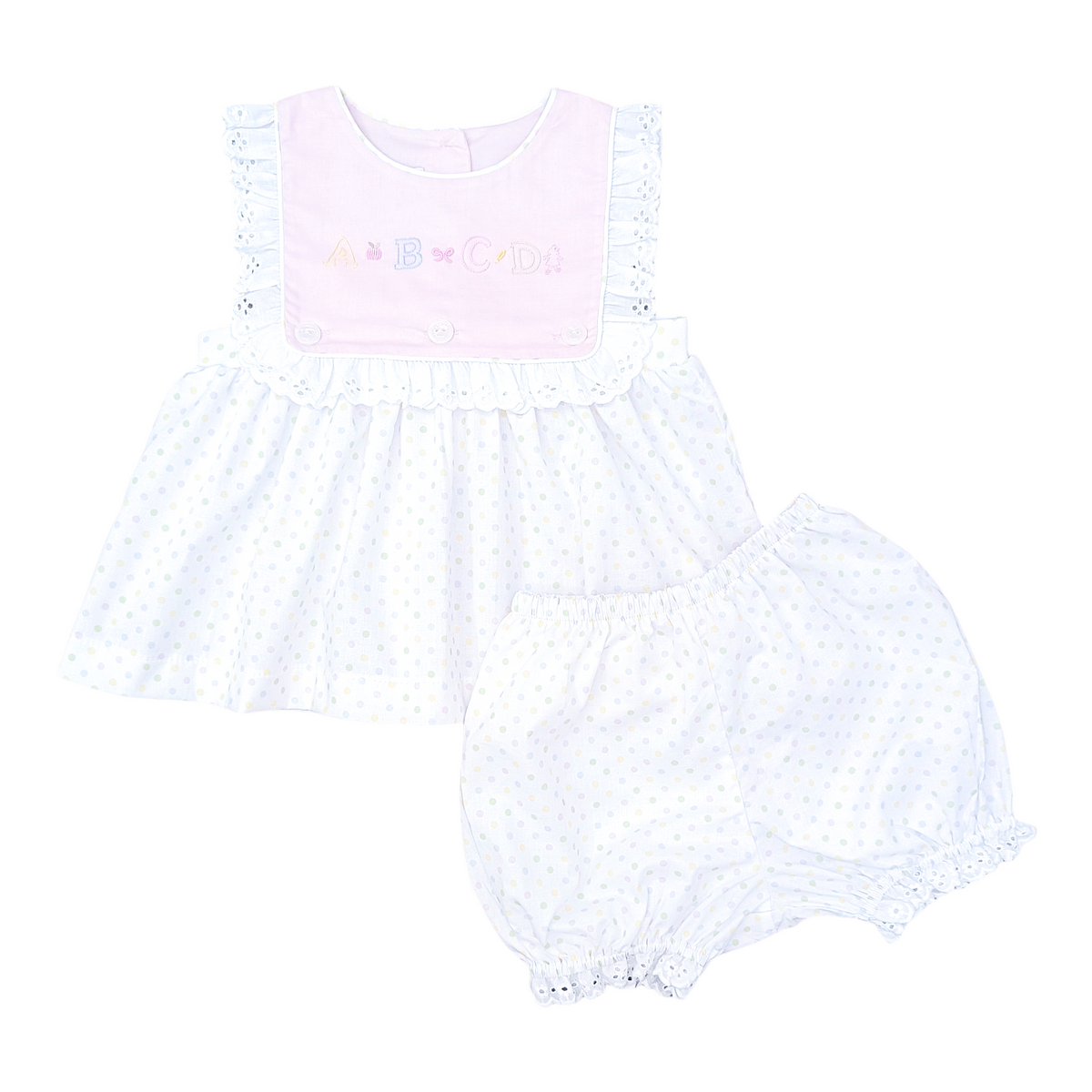 Jill Bloomer Set - Pastel Bitty Dot w/ ABC Embroidery
