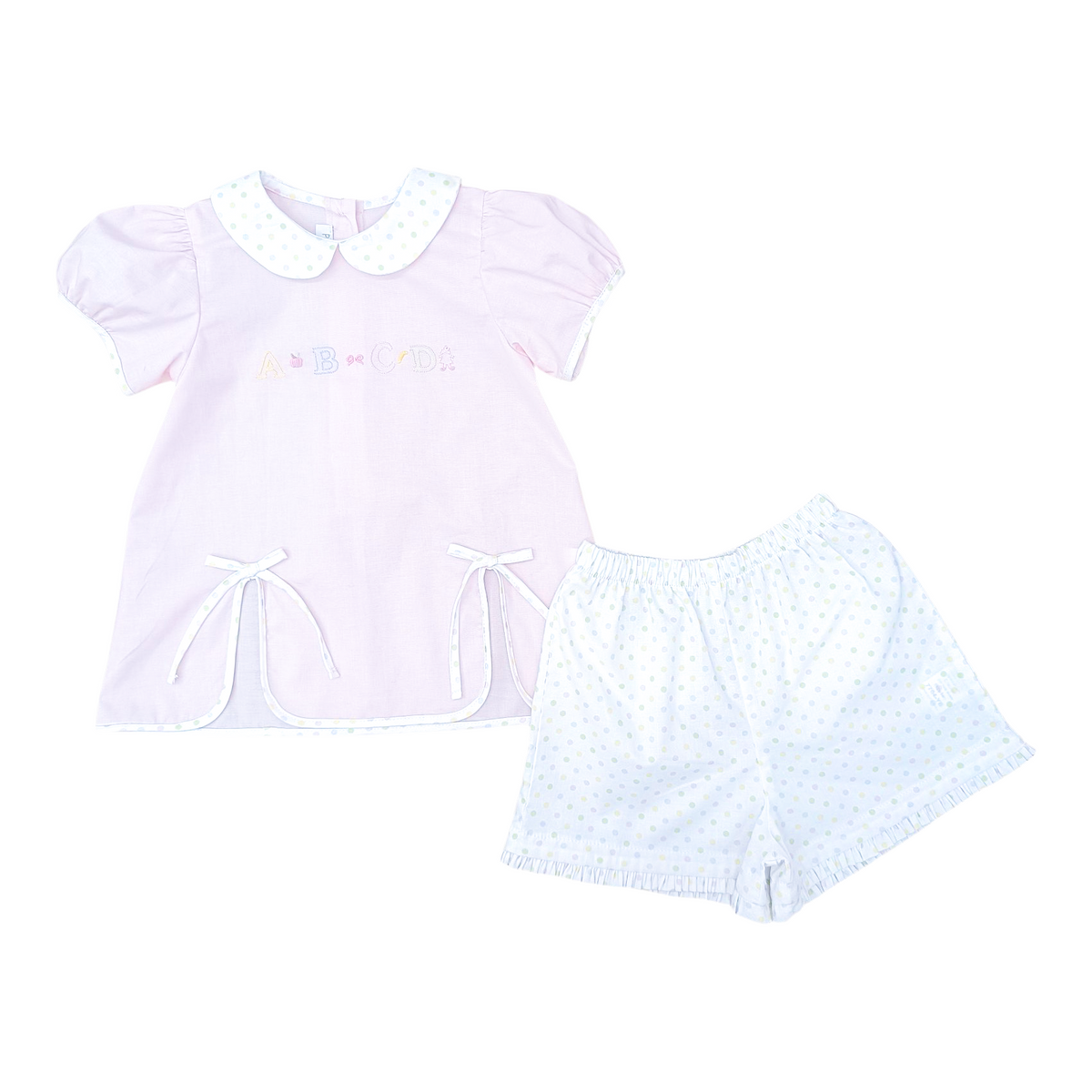Paige Play Set - Pastel Bitty Dot w/ ABC Embroidery
