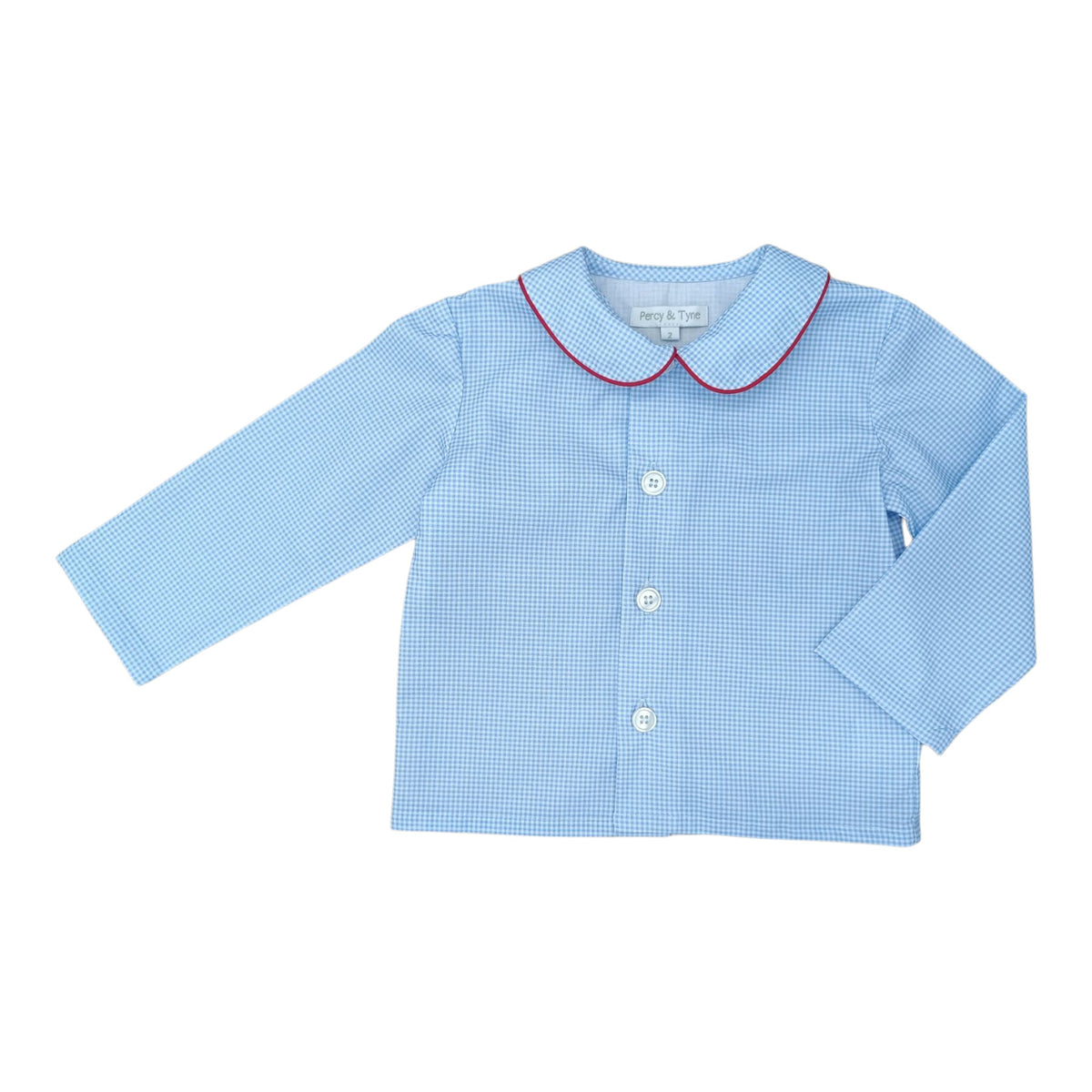 L/S Jon Jon Shirt - Blue Gingham w/ Red Piping