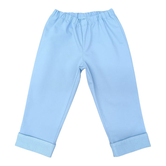 Pull On Pant - Baby Blue Twill w/ Blue Gingham