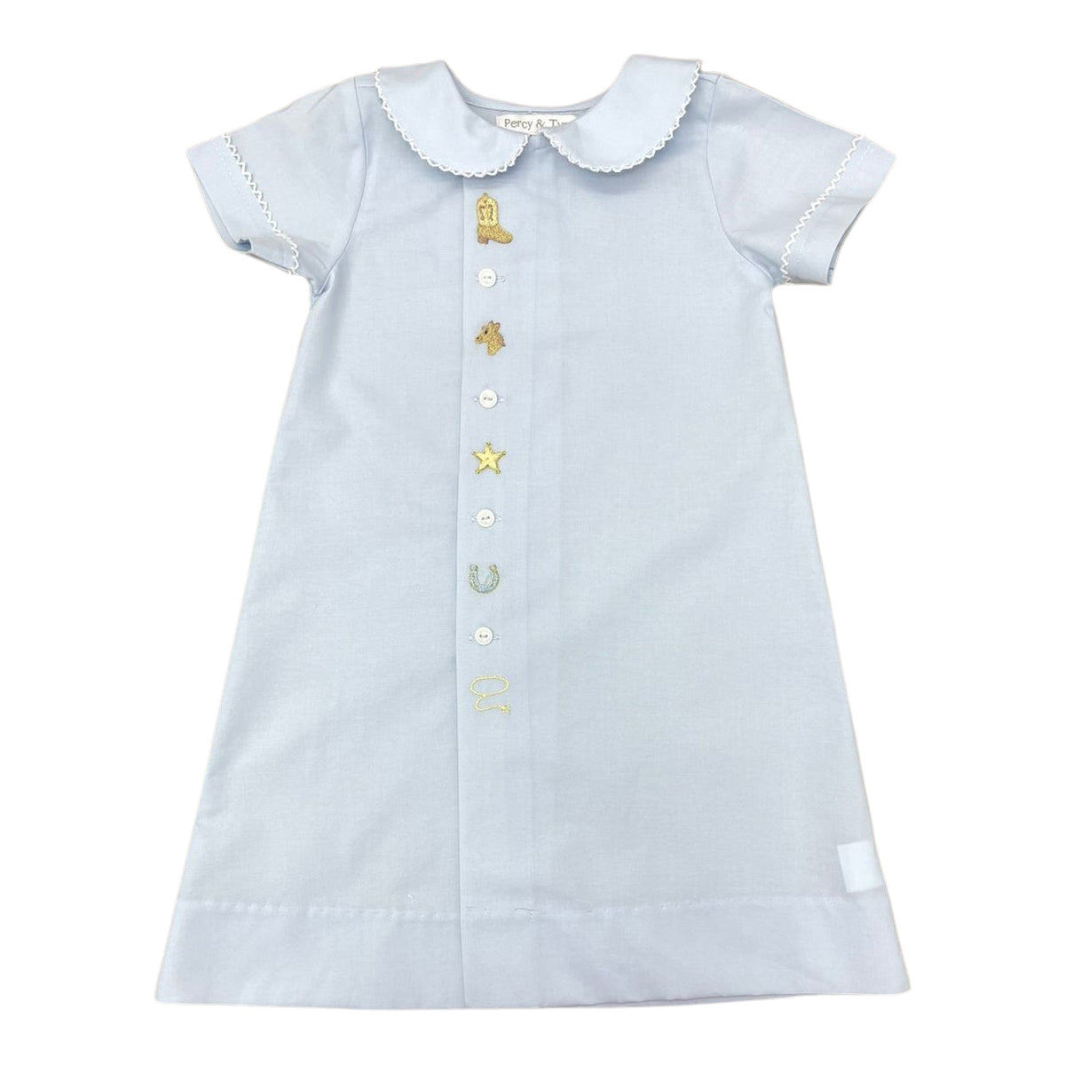 Boys Daygown - Blue Batiste w/ Cowboy Embroideries