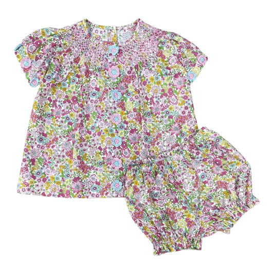 Camila Bloomer Set - Mira Floral w/ Aqua And Pink Crochet Flowers