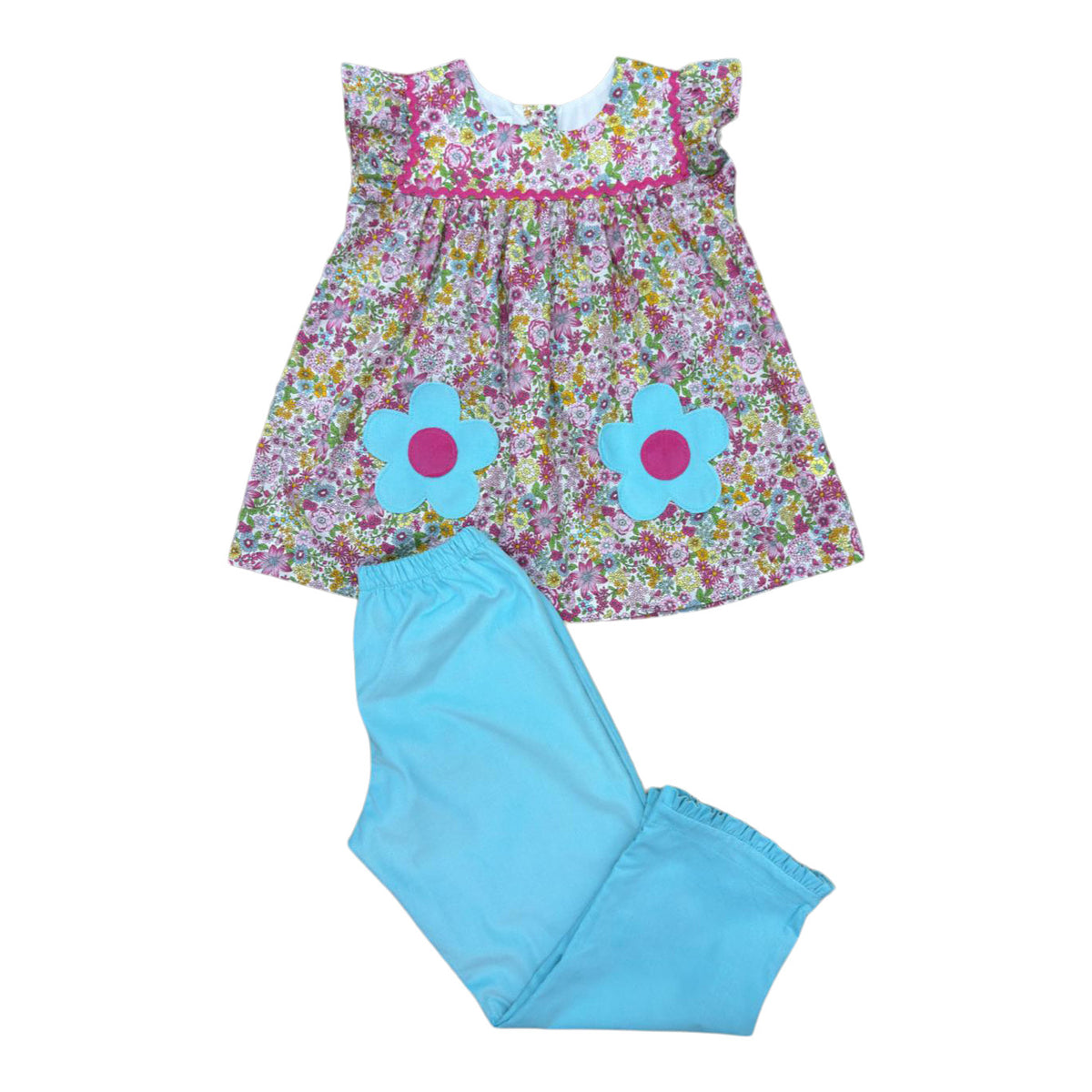 Linda Top & Pant Set - Mira Floral Tw/ Aqua Ruffle Corduroy