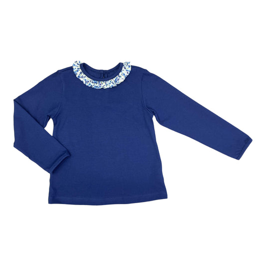 L/S Fitted Ruffle Top - Navy Knit w/ Posey Floral Ruffle