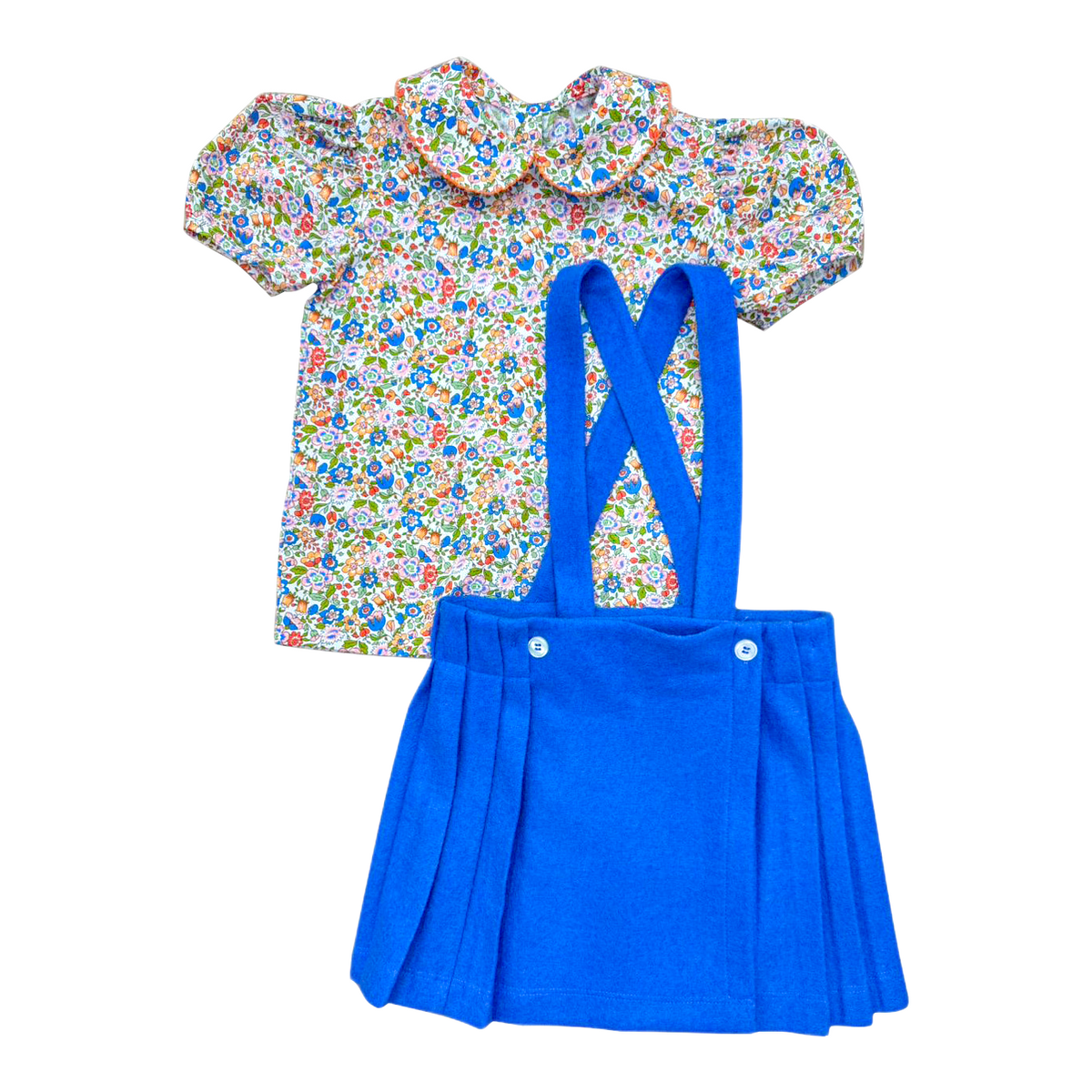 Margaret Top And Kilt - Pheasant Floral Blouse w/ Blue Wool Kilt