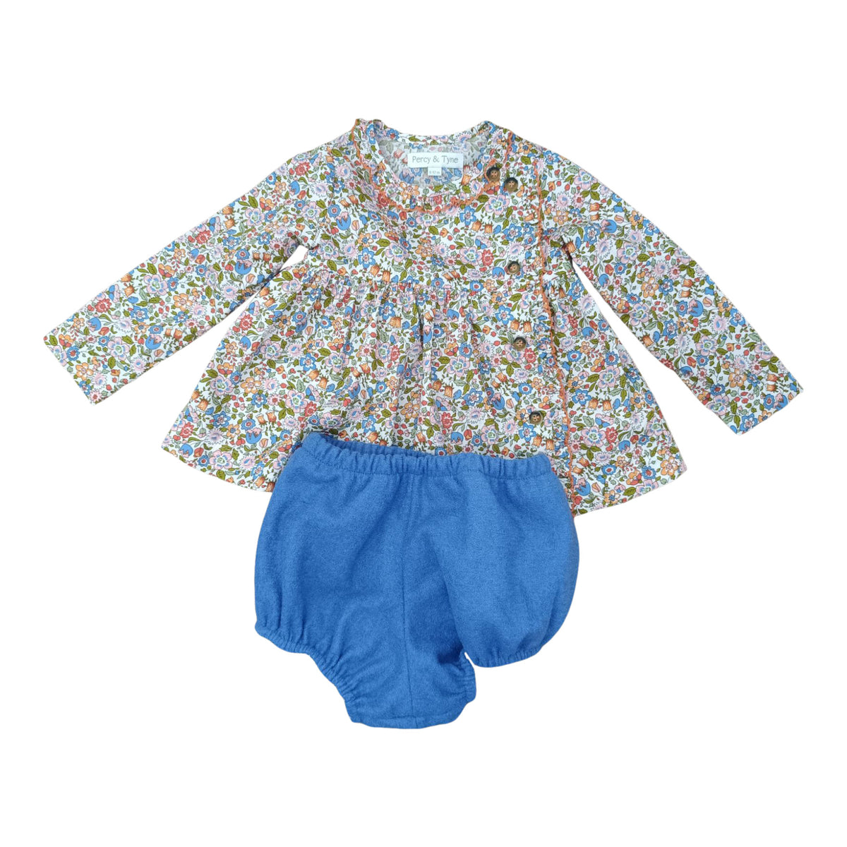 Bea Bloomer Set - Pheasant Floral Top w/ Blue Wool Bloomer