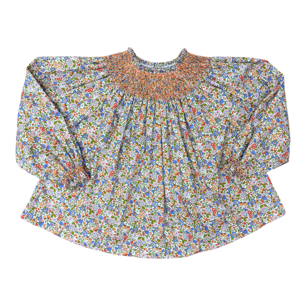 Addison Blouse - Pheasant Floral w/ Orange Smocking