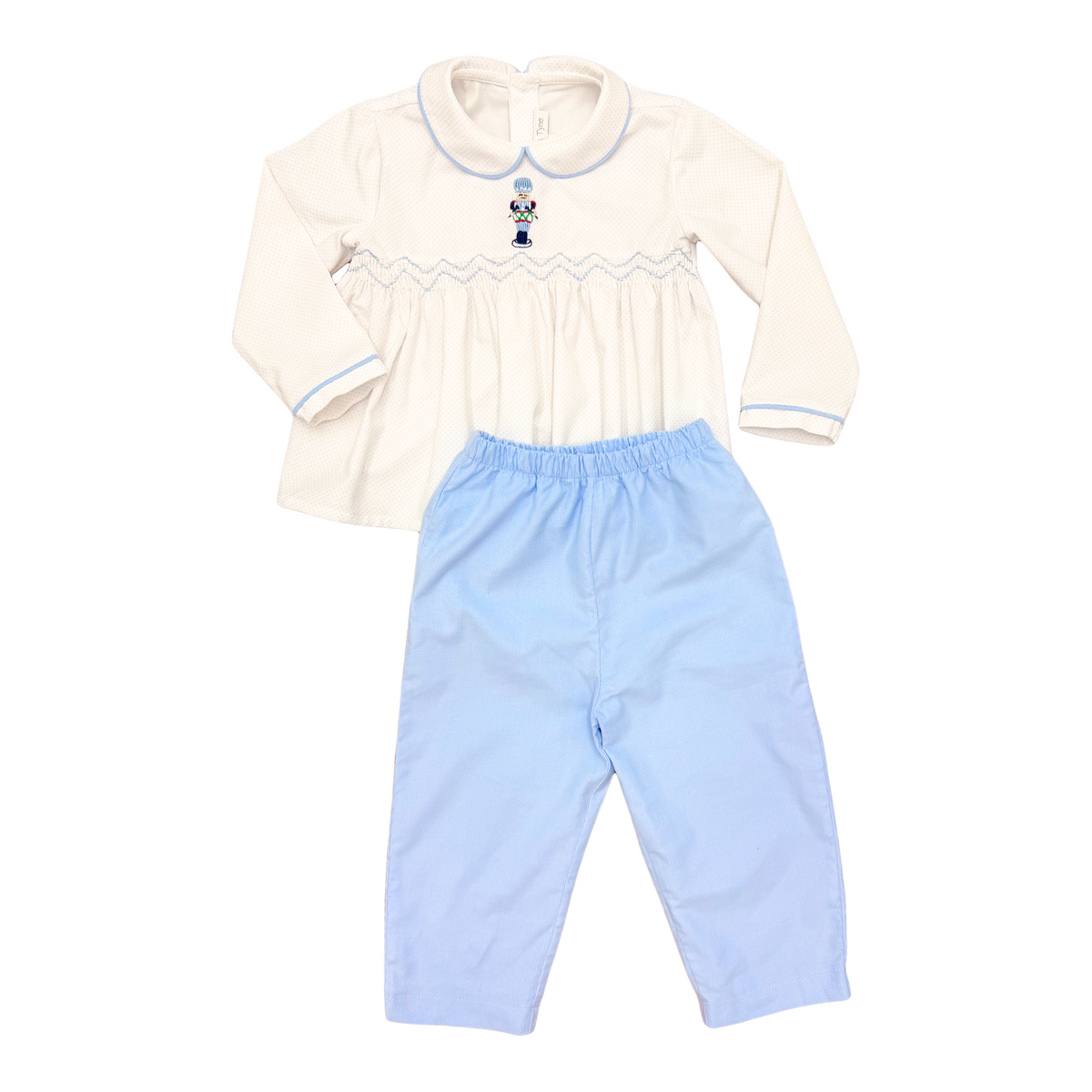 Duncan Pant Set - Blue Bitty Dot Corduroy w/ Nutcracker Embroidery
