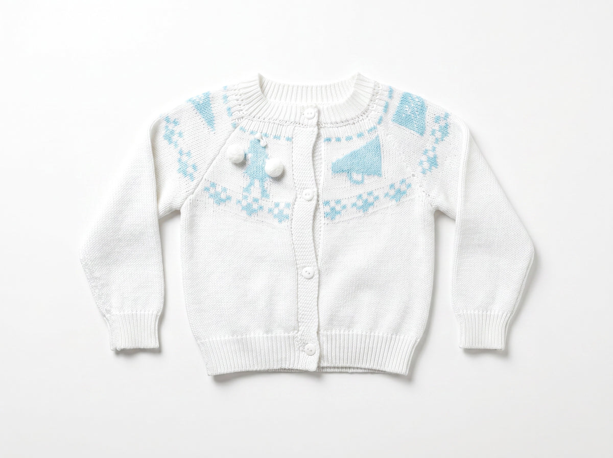 Girls Fair Isle Sweater - Light Blue & White