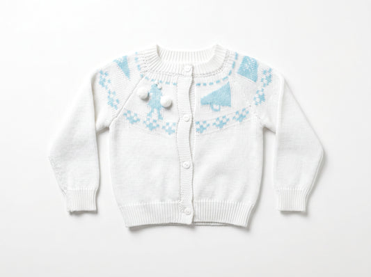 Girls Fair Isle Sweater - Light Blue & White