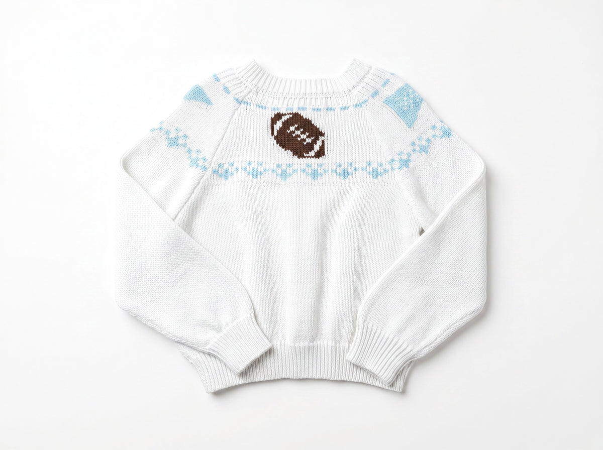 Boys Fair Isle Sweater - Light Blue & White