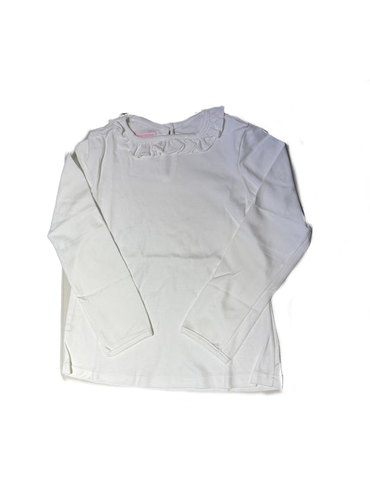 L/S Fitted Pima Ruffle Top - White