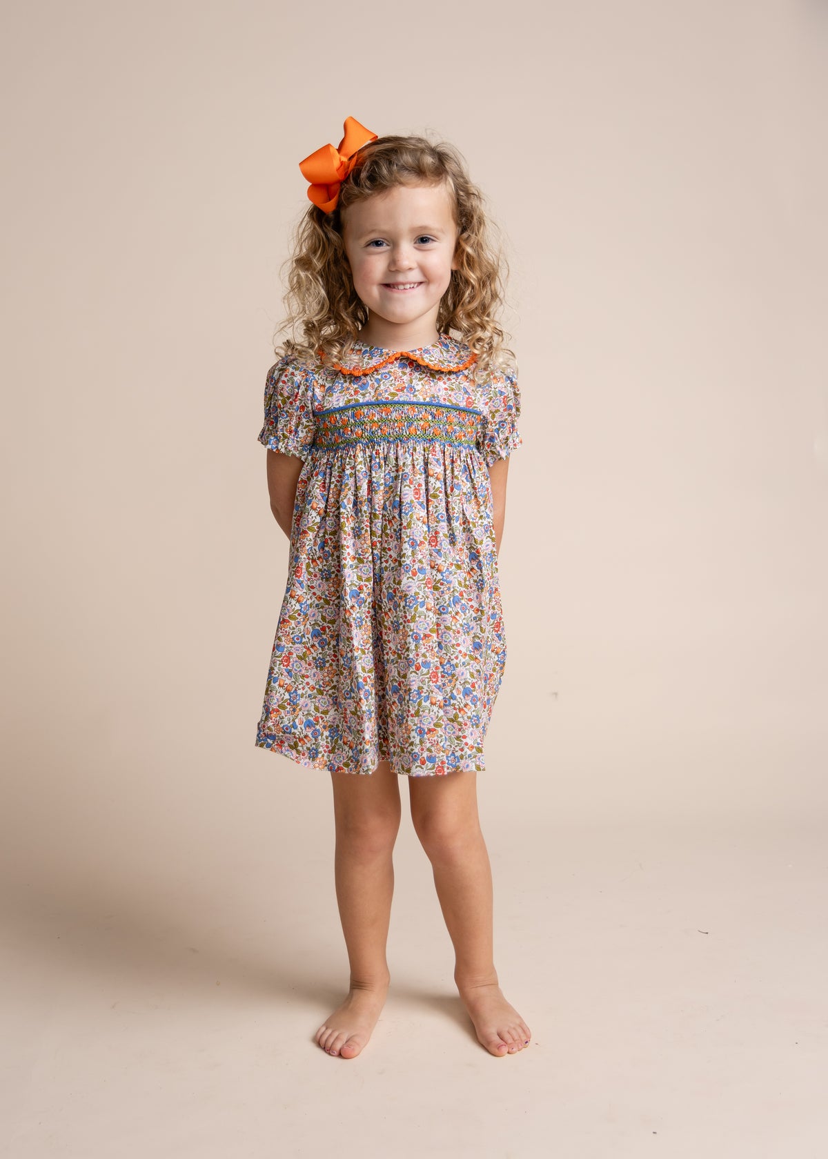 Smocked Day Dress - Pheasant Floral